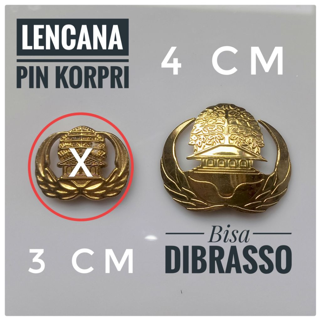 Pin Lencana Korpri Ukuran Besar 4 cm, Korpri Jumbo, Kuningan Asli