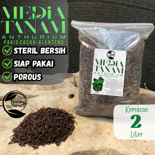 MEDIA TANAM ANTHURIUM PREMIUM PAKIS CACAH - KLENTENG, Kemasan 2 Liter, Steril Bersih, Siap Pakai, Po