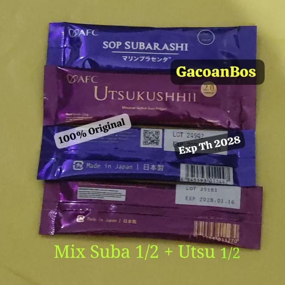 PAKET HEMAT SUBARASHII GOLD 1/2 + UTSUKUSHII GOLD 1/2 ( = MIX 14 + 14 SACHET  ) ORIGINAL AFC JAPAN E