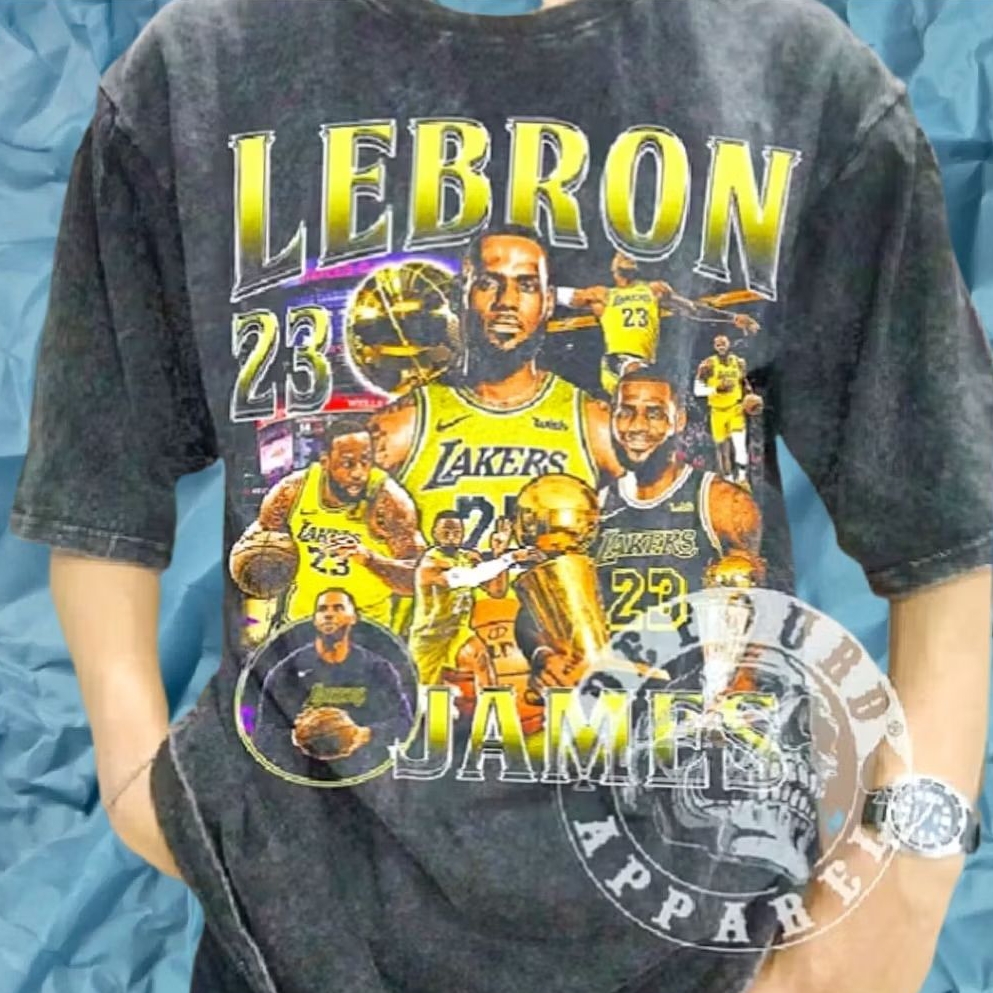 Lebron James Lakers Basketball Player Vintage Wash T-shirt/Kaos Basketball LeBron James Lakers Vinta
