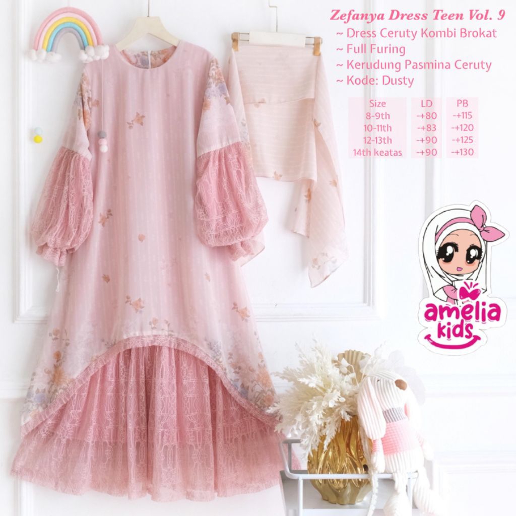 (COD) Zefanya vol 9 dress syar'i kids/ Amor dress kids syar'i/ sena dress kids ORI Amelia kids/ atas