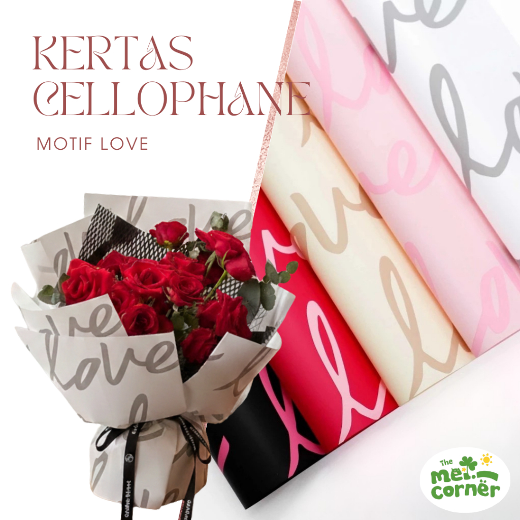 LOVE -  Motif Kertas Buket flower wrapping cellophane paper import motif premium
