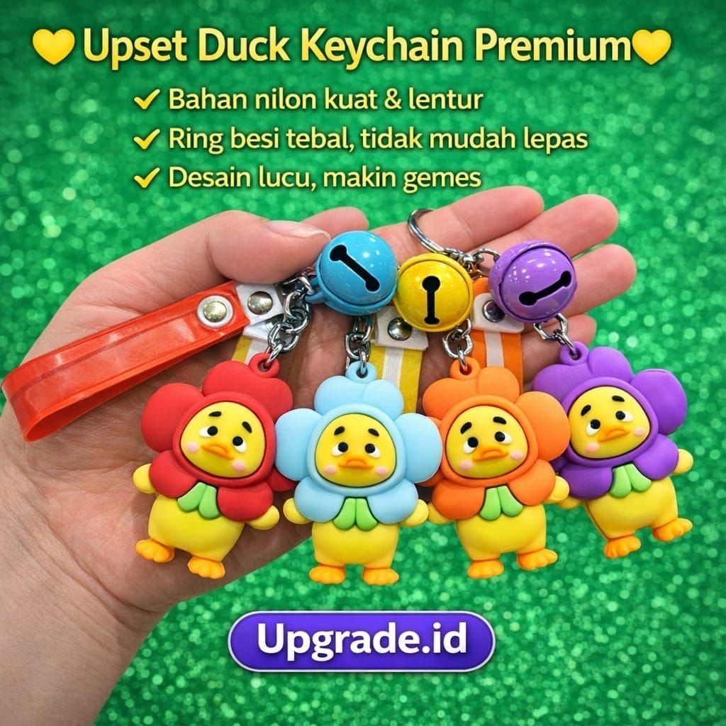 UPGRADE ID - Gantungan Kunci ( Strap + lonceng) UPSET DUCK imut Bunga Matahari Gantungan kunci motor