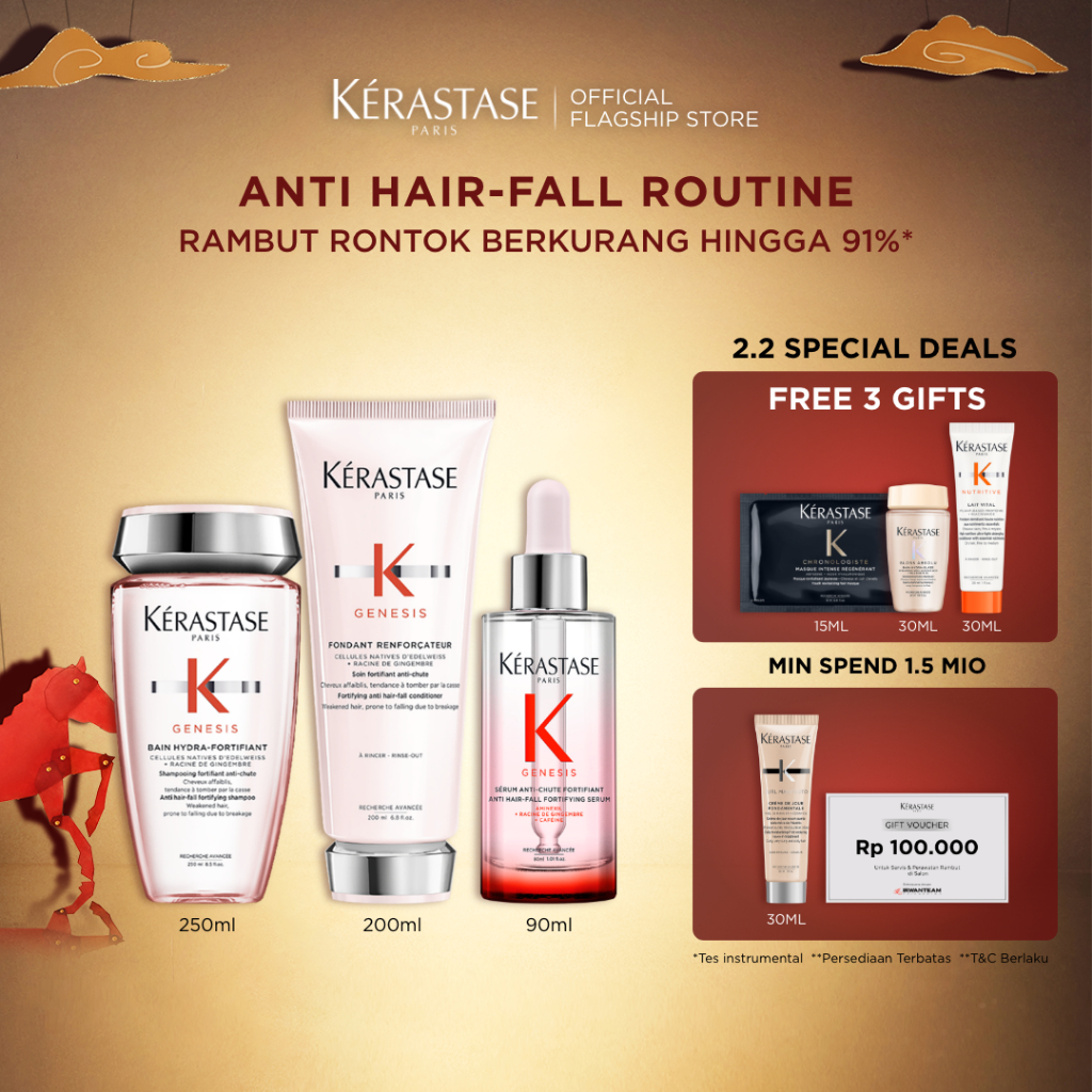 Kerastase Anti Hair Fall Set - Shampoo Genesis Hydra 250ml, Kondisioner Genesis 200ml & Serum Genesi