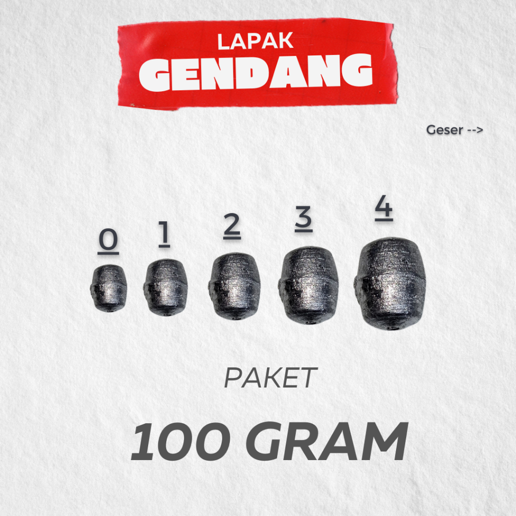 Paket 1 Ons | Timah Pemberat Pancing Model Gendang Tersedia Ukuran No. 0,1,2,3,4 Timah Aerodinamis