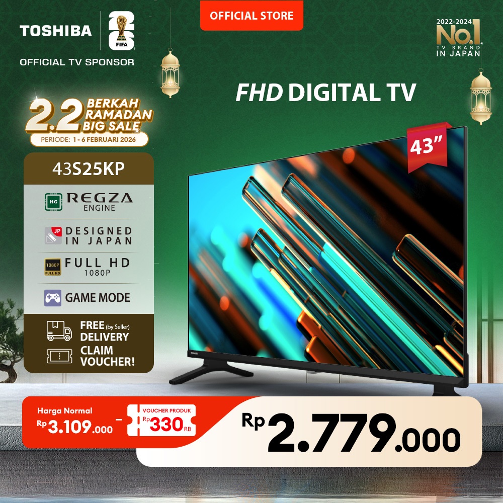 Toshiba TV 43" FHD Digital TV - Dolby Audio Regza Game Mode HDMI USB - 43S25KP
