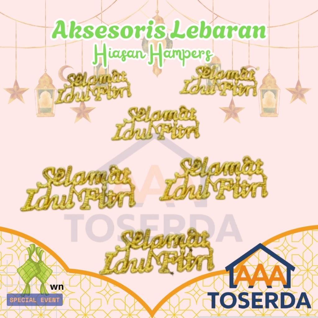 AAA Toserda | Hiasan Hampers Lebaran Idul Fitri Set 5 PCS – Tag Dekorasi Emas Selamat Idul Fitri & H
