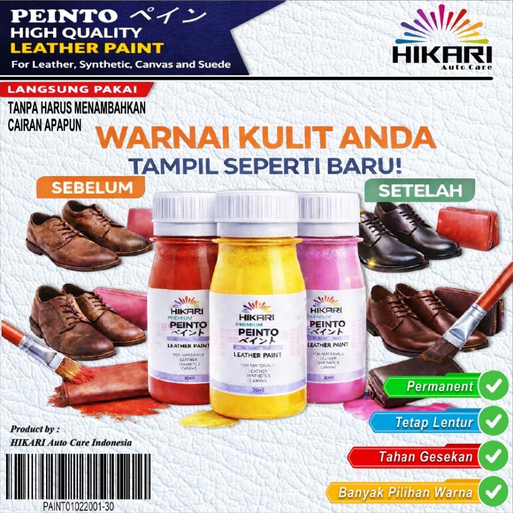 Cat Sepatu & Tas Kulit Hikari Peinto – Leather Paint Profesional Paket 5 Warna  Merah, Biru, Kuning,