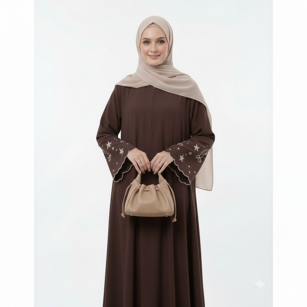 Anezka_Hijab Raisa Dress Abaya Gamis Bordir Premium Mahoghany Jahitan Butik