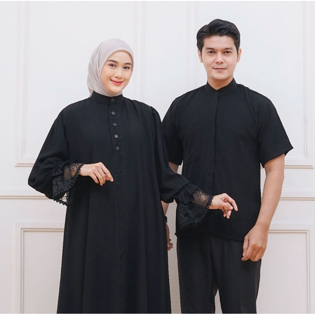 LULA SET-Couple Abaya & Koko Jatblack Mix Abaya Renda Raya Series 2026