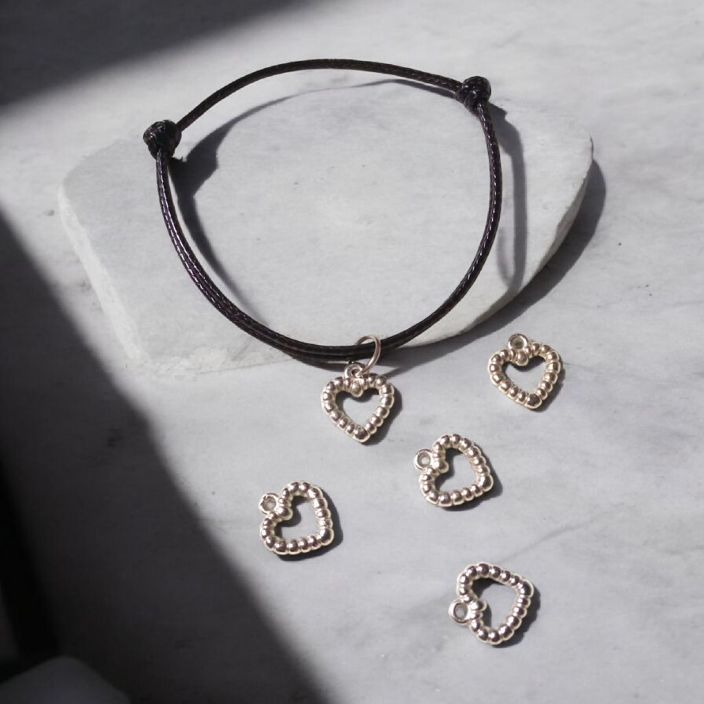 ( Beerrysaa ) Gelang charm love spc warna silver gelang tali hitam bracelet gelang cantik | aksesori