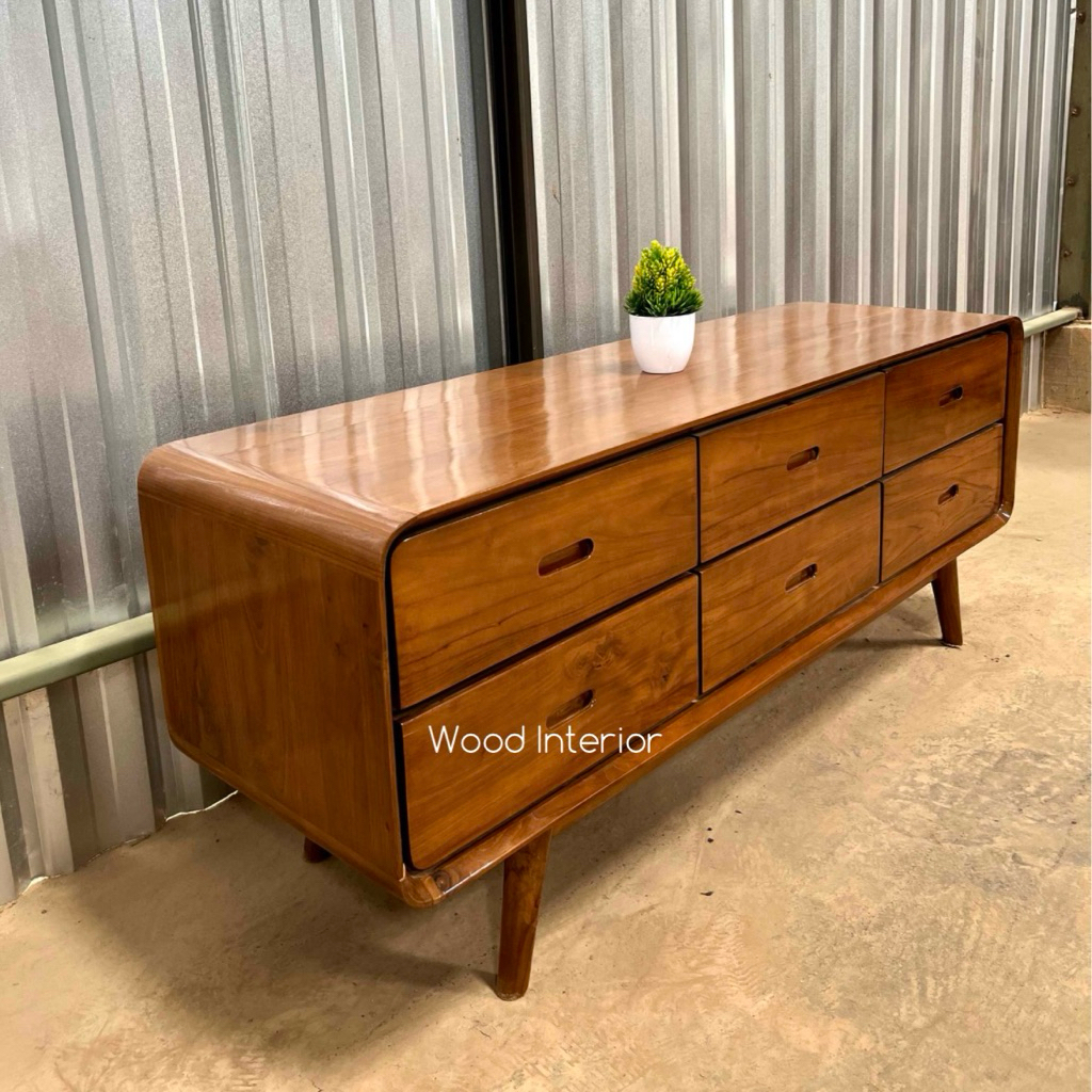 Bufet tv 6 laci kayu jati | bufet tv retro | bufet tv panjang