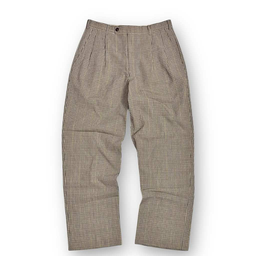 90s Brbrrys Woolmark Vintage Pleated Plaid Trousers Regular Fit