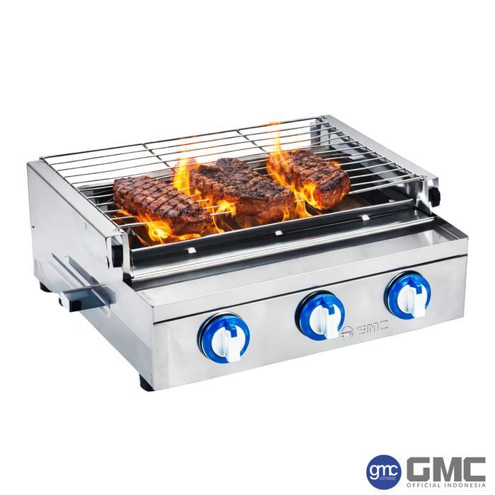 Kompor Panggang Sosis/Ayam 3 Tungku GMC-273 Stainless Kompor Gas Pemanggang Ayam Kompor BBQ Grill 3 