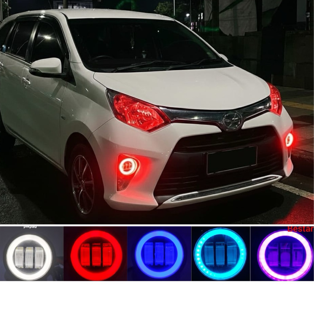 Foglamp Calya Sigra Lampu Bemper Sorot Daymaker 3 Lensa Plus Ring Angel Eyes 3,5 Inch Pnp Universal