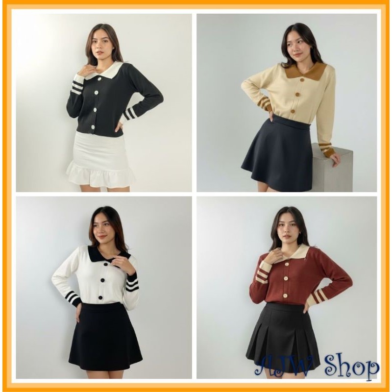 AJW Atasan Wanita Lengan Panjang Korean Style Kekinian Rajut Tebal Oversize XBE | Sweater Rajut Over