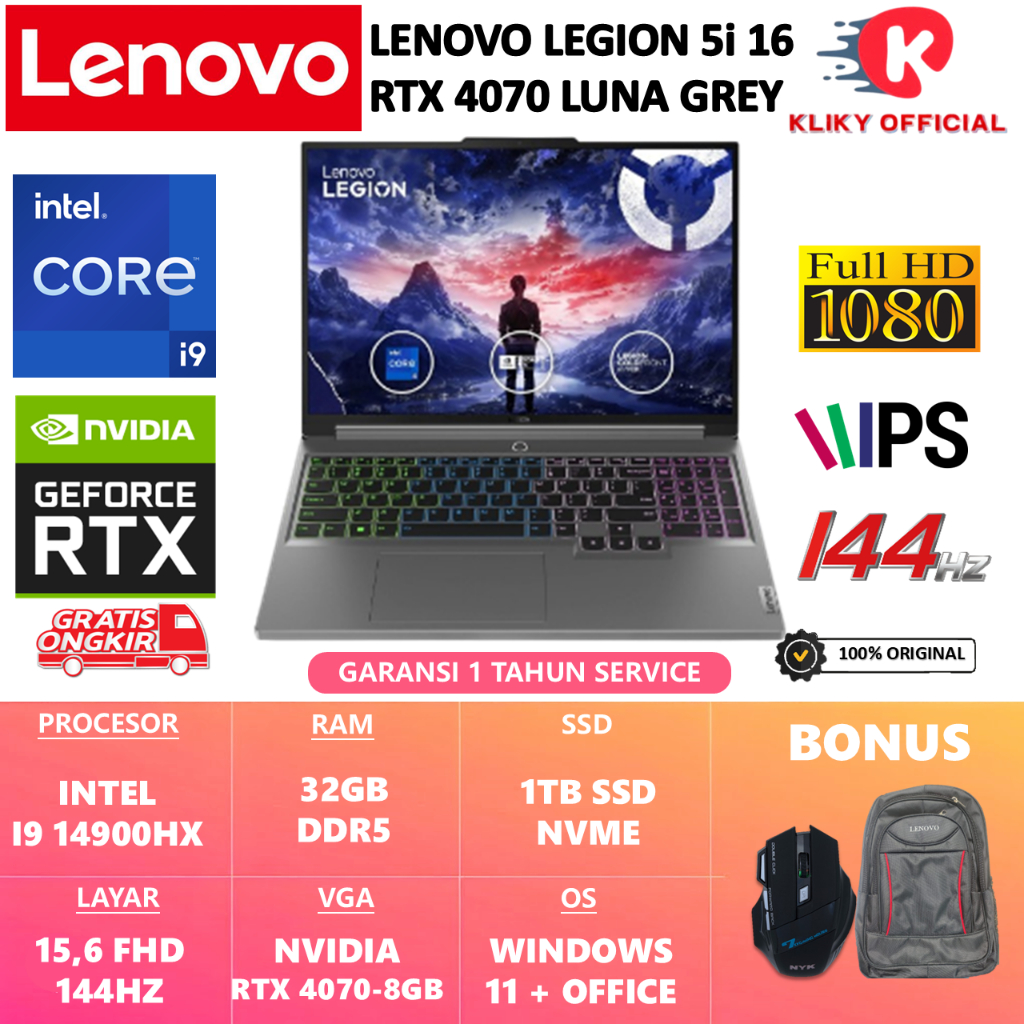 Laptop Gaming Lenovo LEgion 5i 16 Intel Core i9 14900HX Nvdia RTX4070-8GB Ram 64GB DDR5 2TB Ssd