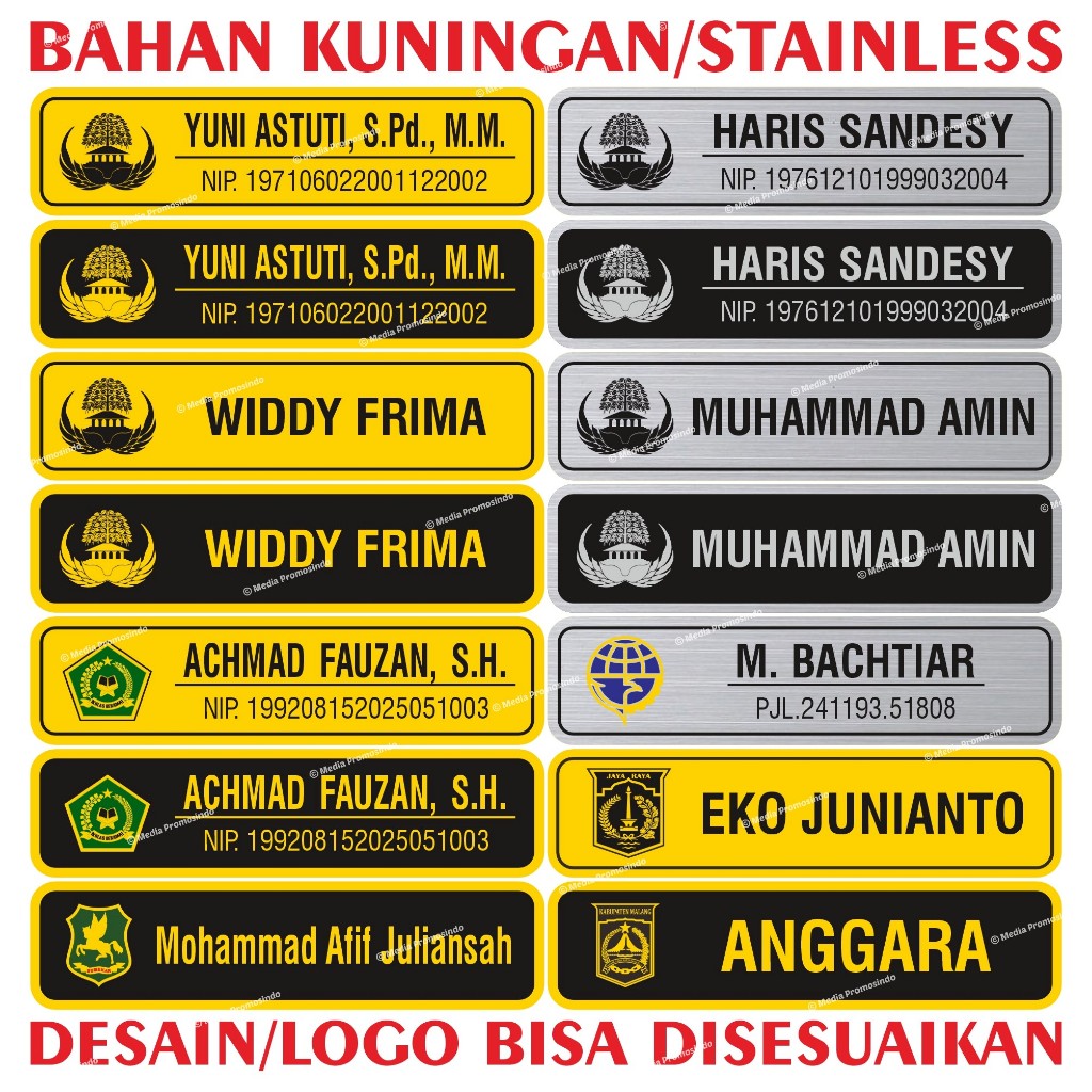Papan Nama Dada Name Tag Magnet Stainless untuk PNS ASN KORPRI