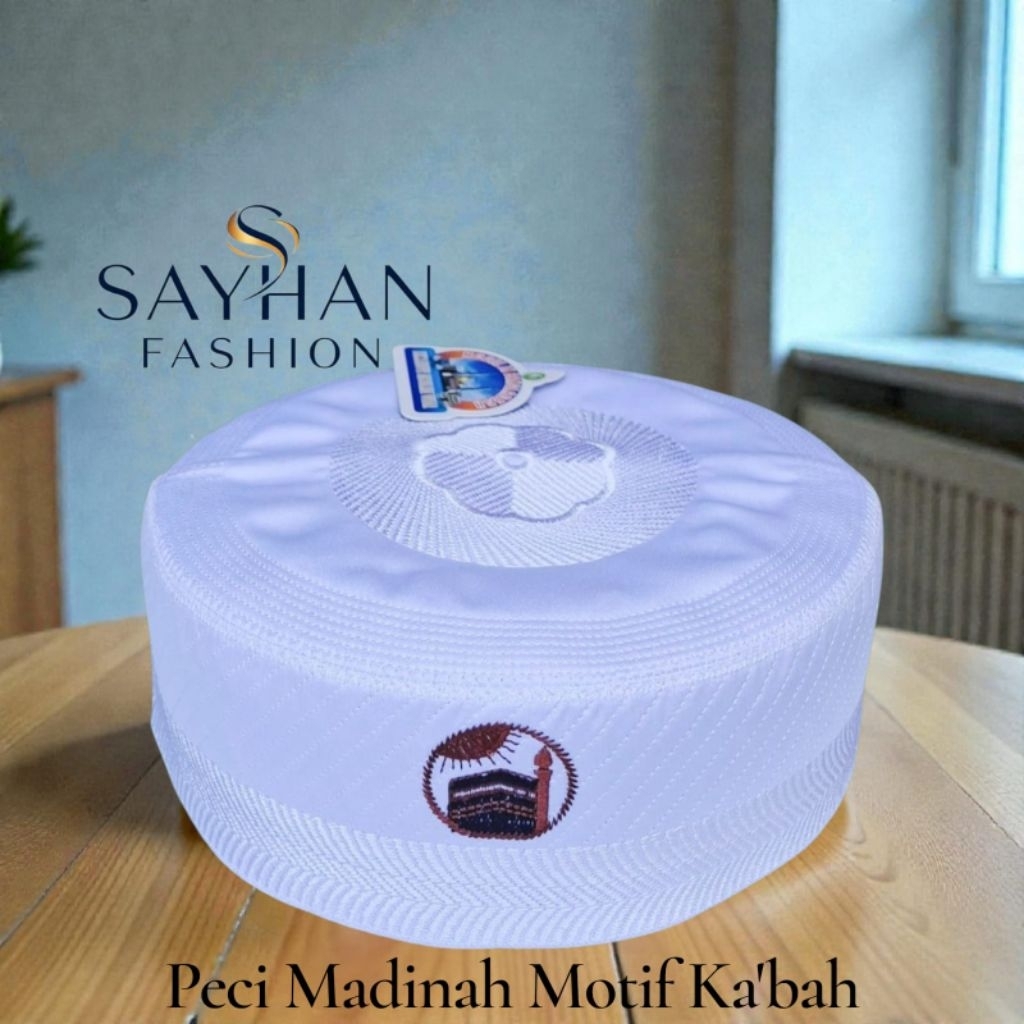 Peci madinah bordir putih|peci haji dan umroh motif kurit kabah kurma|songkok dewasa