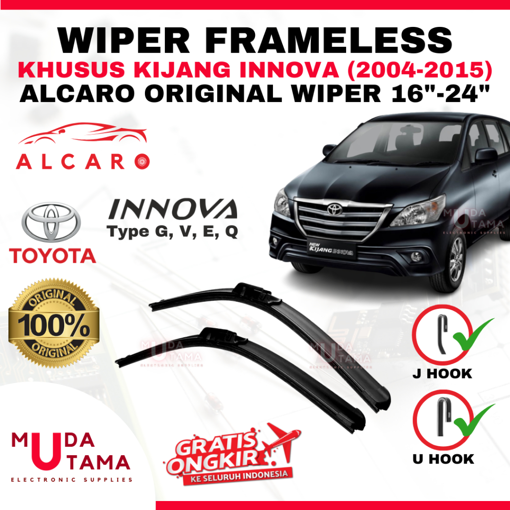 Wiper Frameless KIJANG INNOVA 2004 s/d 2015 Original Alcaro - Sapu Kaca KIJANG INNOVA - Wiper KIJANG