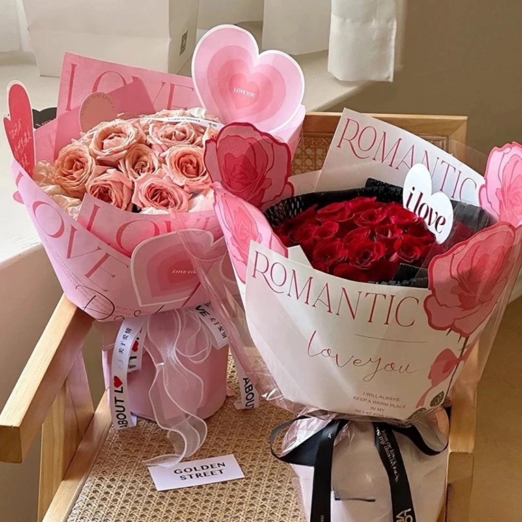 Kertas Buket Bunga Motif DARLING - flower wrapping cellophane paper korean import motif