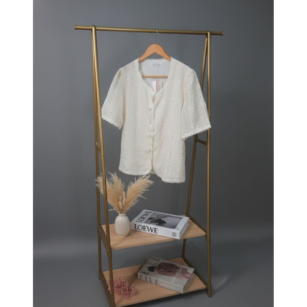 Atasan blouse putih wanita bordir