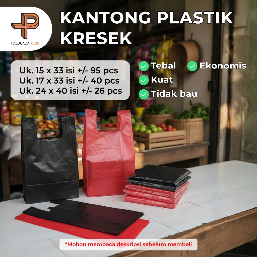 HD Kantong Plastik Kresek Warna Merah & Hitam Ikatan Ukuran 15x33/17x33/24x40 Untuk Plastik Warung /