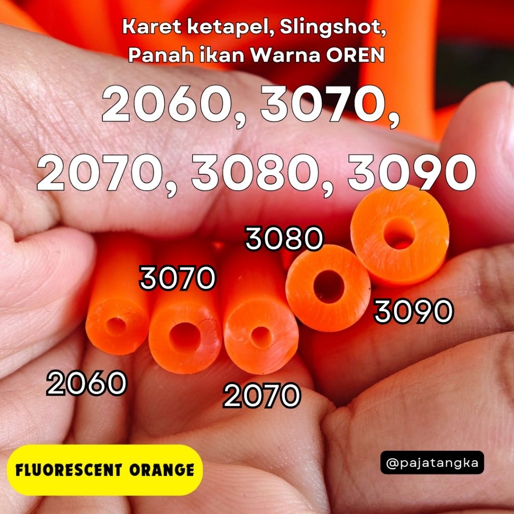 Karet 2060 2070 3070 3080 3090 6mm 7mm 8mm 9mm warna Orange Oren panah ikan slingshot ketapel ikan