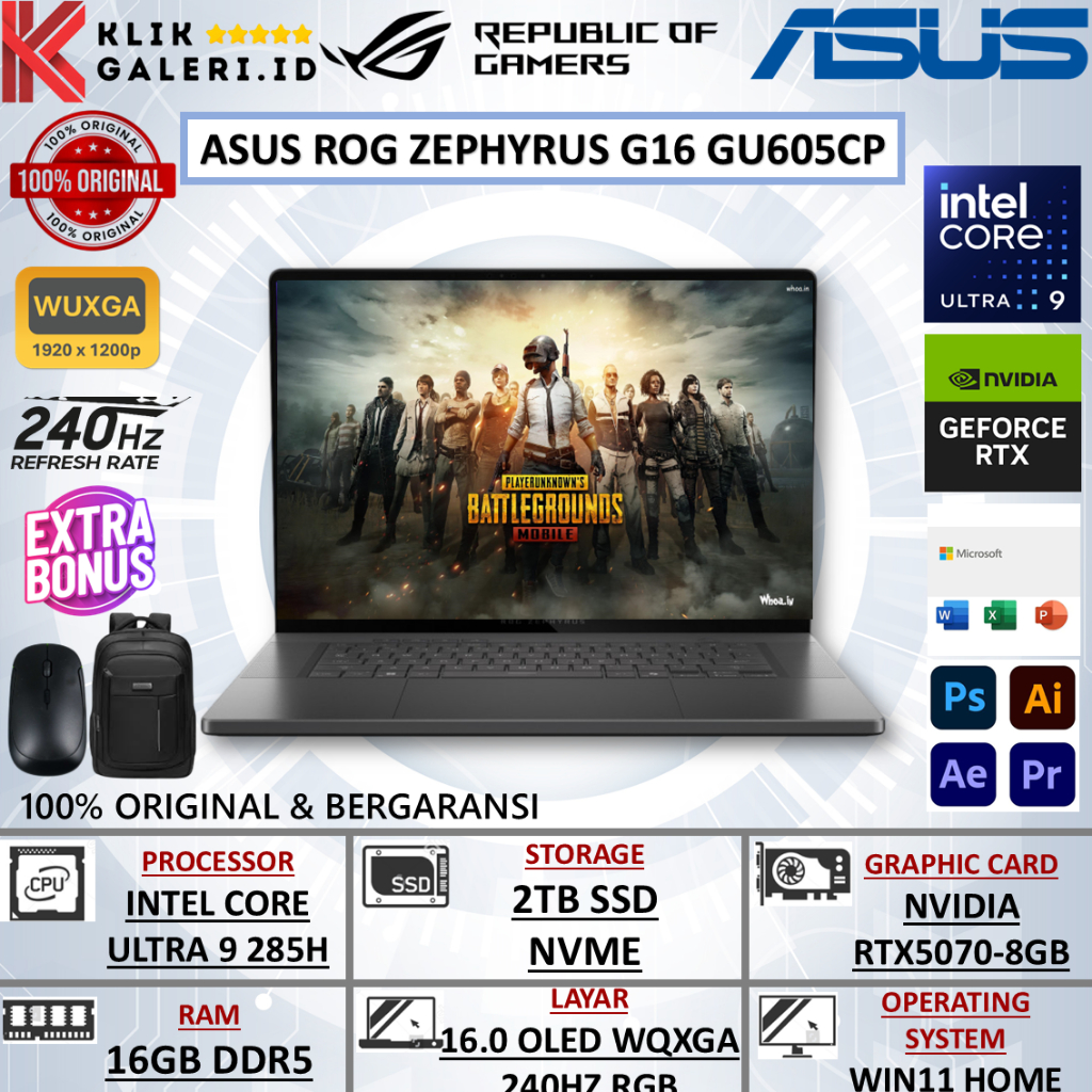 Laptop Gaming ASUS ROG ZEPHYRUS G16 ULTRA 9 285H 16GB 2TB RTX5070-8GB 240Hz OLED WIN11