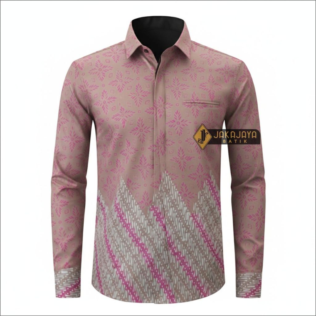 Batik Cowok Lengan Panjang Dusty Pink Kemeja Batik Modern Bahan Katun Batik Jakajaya JJ 25