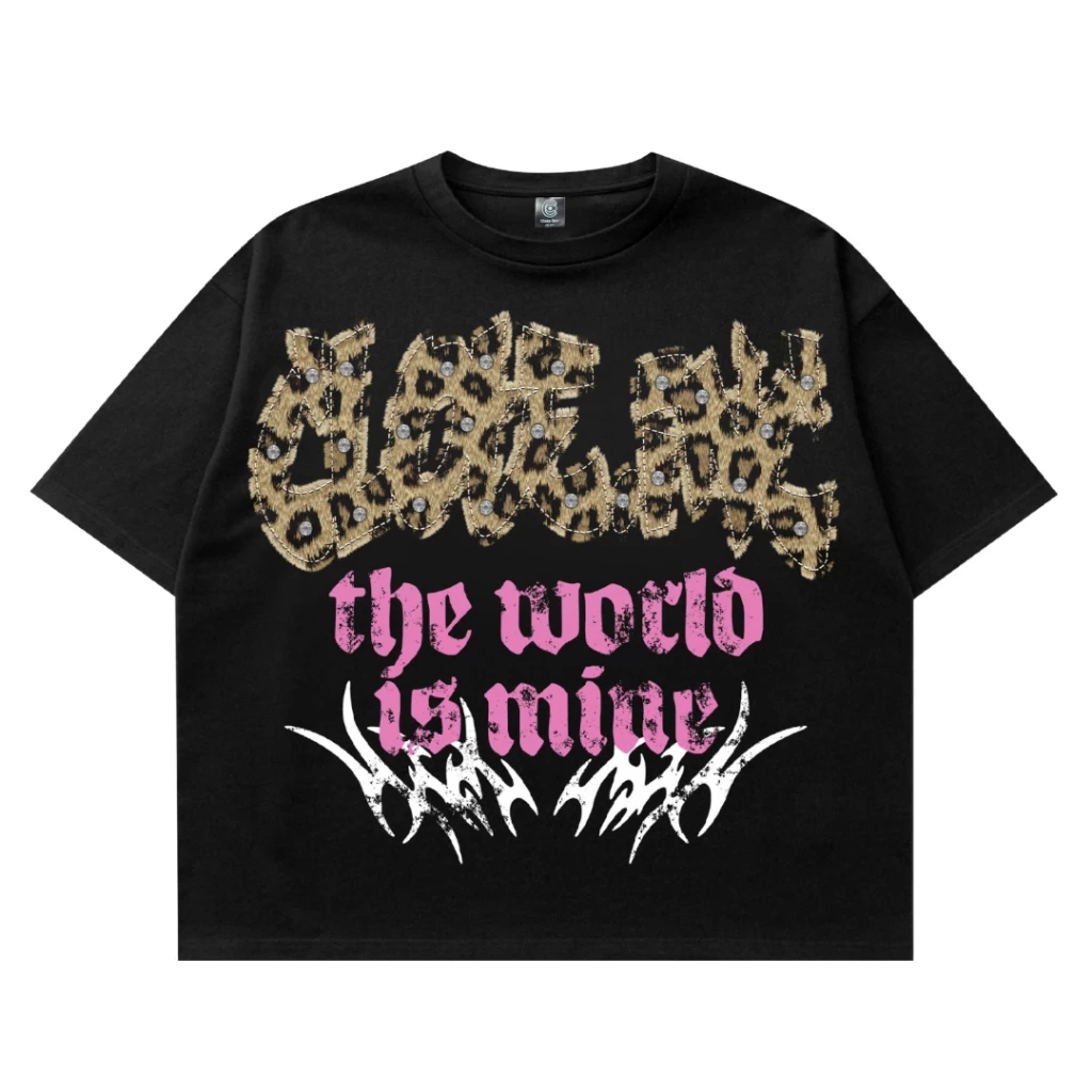 Kaos Boxy Crop Fit Oversized Unisex Streetwear Cotton 230 Gsm Rhintones Leopard