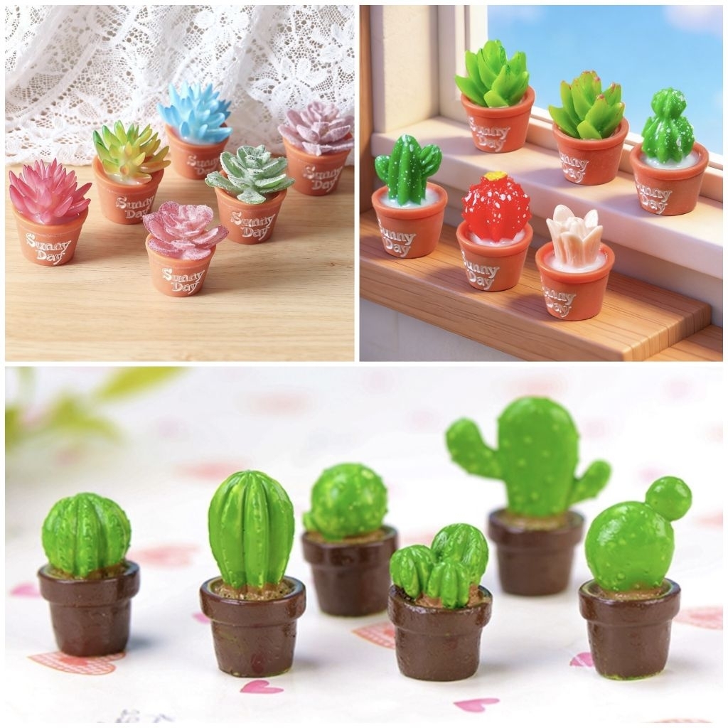 Miniatur Kaktus Sukulen Mini Artificial Bunga Terrarium Rumah Boneka Dollhouse Bahan Maket Prakarya 