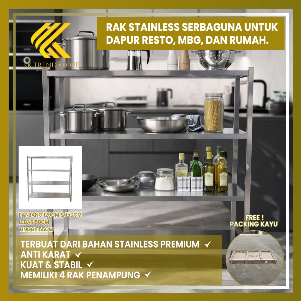 Meja & Rak Stainless Steel Serbaguna Include Packing Kayu | Tersedia Model Meja Masak / Rak Piring /