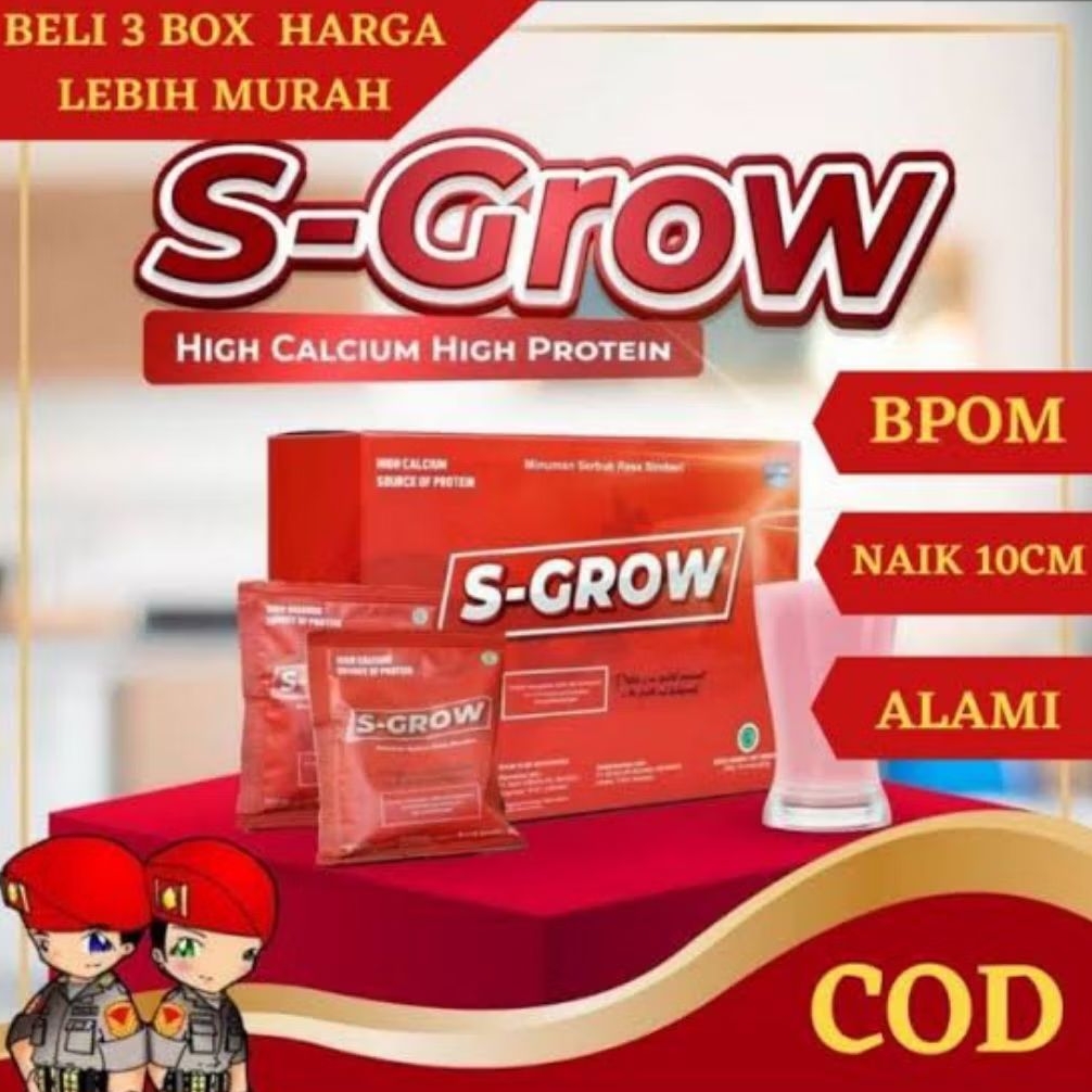 SGROW STRAWBERRY Kalsium Peninggi Badan Dewasa Terbaik Asli Original 100% - 1 BOX 10 SACHET