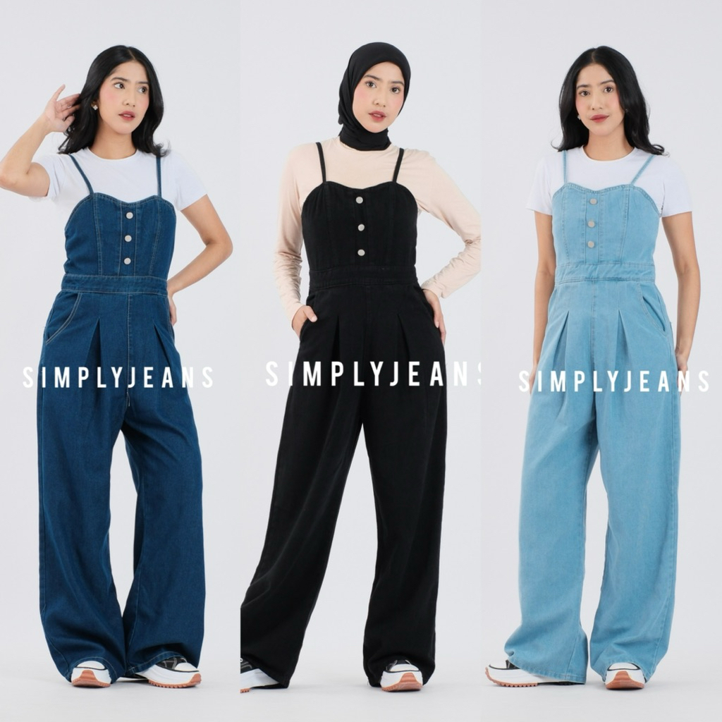 SIMPLYJEANS - Jumpsuit Denim Wanita Biru Loose Pants - JEMA