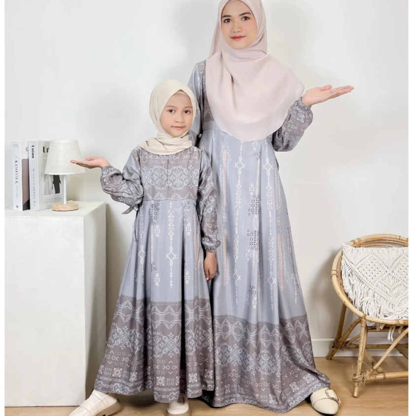 Gamis Couple Maxmara Bunda dan Anak Motif Elegan Banyak Warna