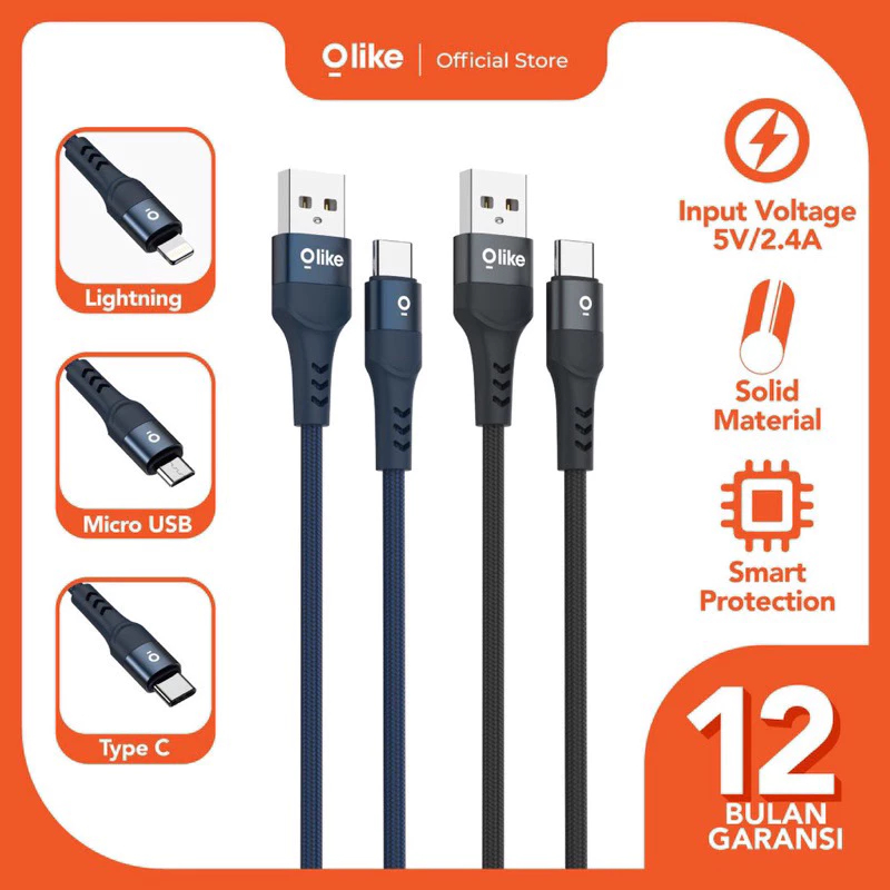 KABEL DATA USB D102 OLIKE Cable Data D102C 1m TYPE-C 2.4A DURABLE & POWERFUL Braided Data Cable ORIG