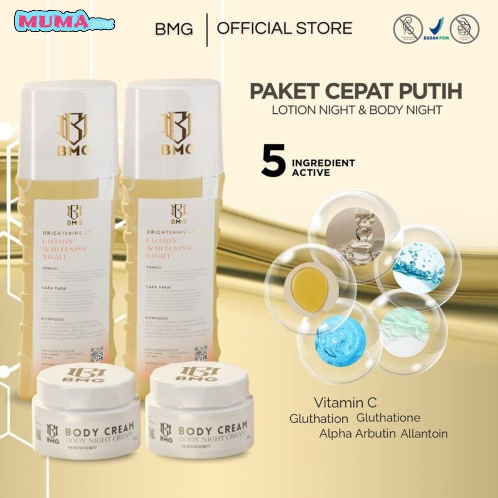 BMG Brightening Lotion dan Body Night Cream | Bmg Lotion 100% Original | Cream malam BMG