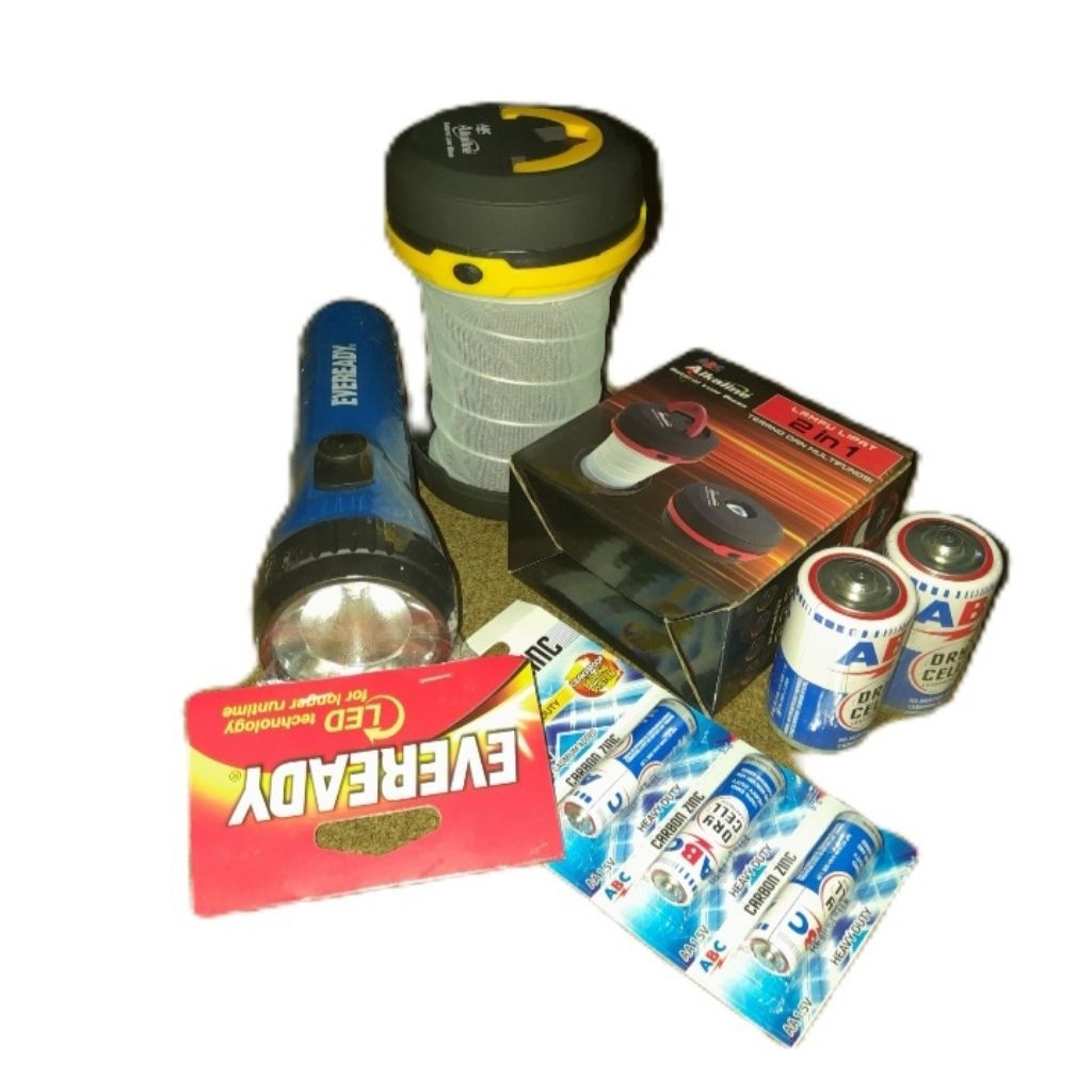 Senter BESAR [1 pcs] + Lampu Emergency / Portable [1 pcs] + Baterai ABC Besar [2 pcs] + Baterai ABC 