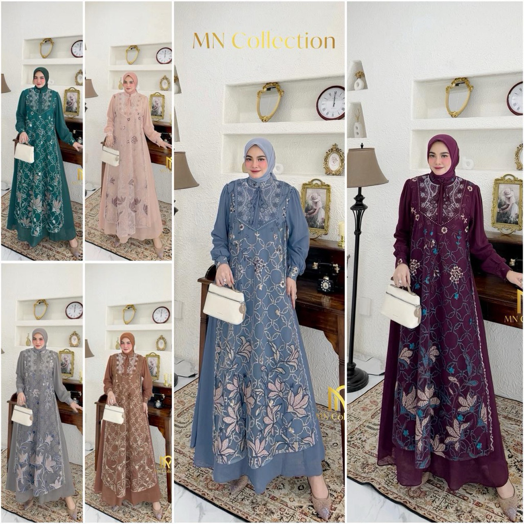 Zifa Fashion || Cod || Maulida Dress Cruty Mix Brukat Bordir Siap Kirim || Gamis Brukat Bordir Aksen