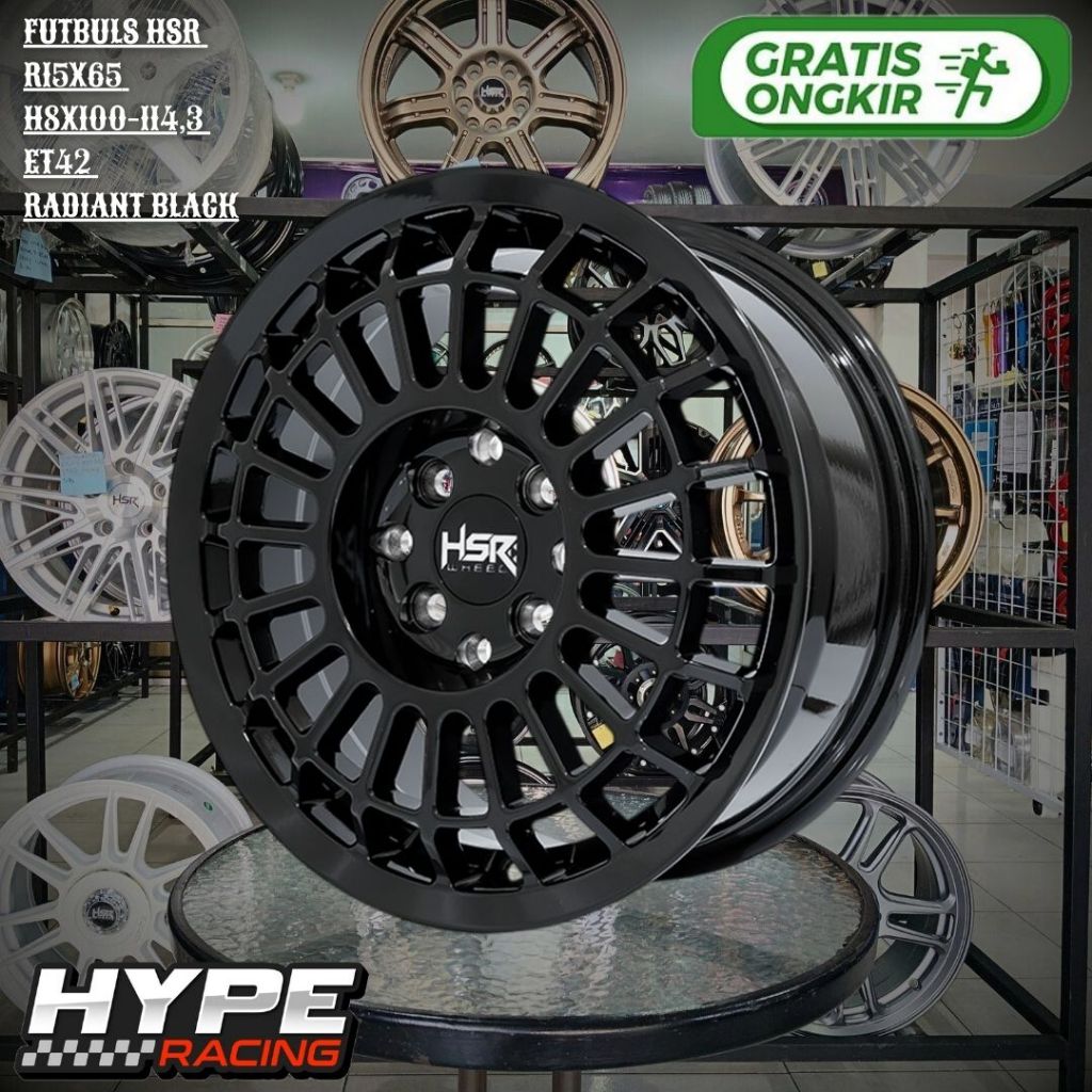 Velg Mobil R15 Murah HSR FUTBULS R15 Hitam untuk Pelek BRIO , AGYA , AYLA , DATSUN , VIOS DLL