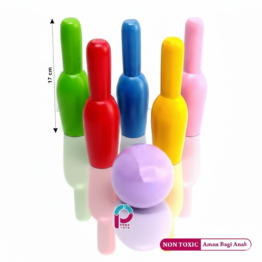 Bowling Kayu Mainan Edukasi Anak Bola Bowling Kayu