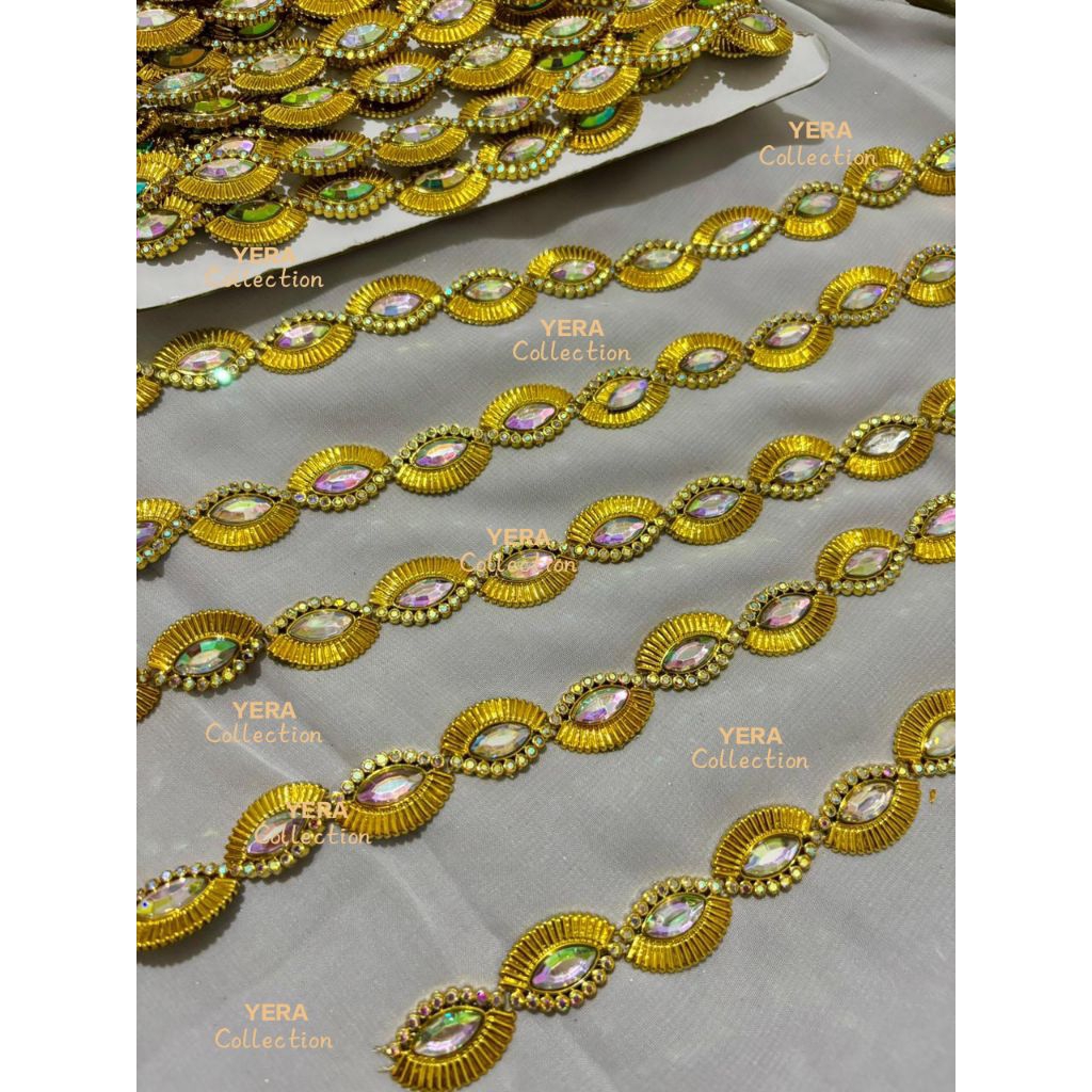 PER METER (100CM) Aplikasi Payet Rangkai Model Diamond Mata Aksesoris Payet Bahan Plastik Premium