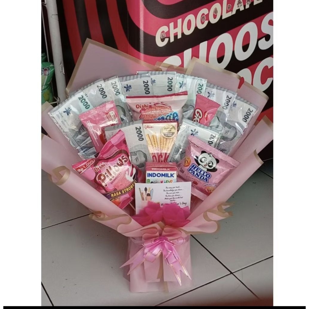 BUKET Snack ULANG TAHUN Pink Mix Uang