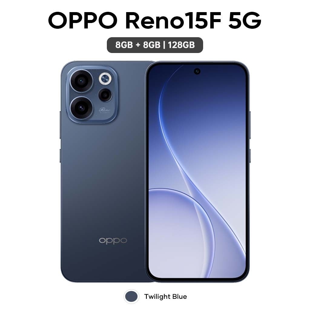 Oppo Reno 15f 5G Ram 8/128 Gb Garansi Resmi Twilight Blue Smartphone Terbaru