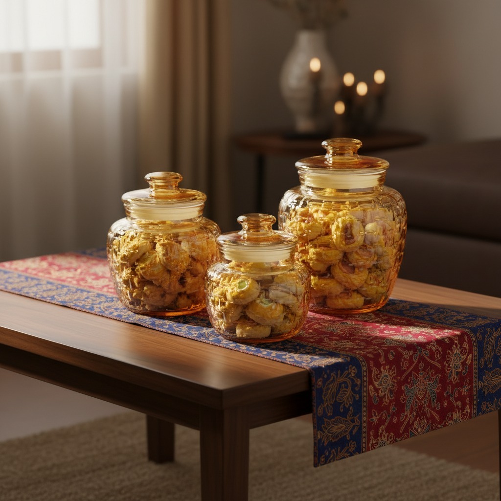 Guninco Toples Guci Set 3 in 1 Toples Kaca Snack Lebaran Kue Kering Ukuran 700ml 1500ml 2050ml Satu 