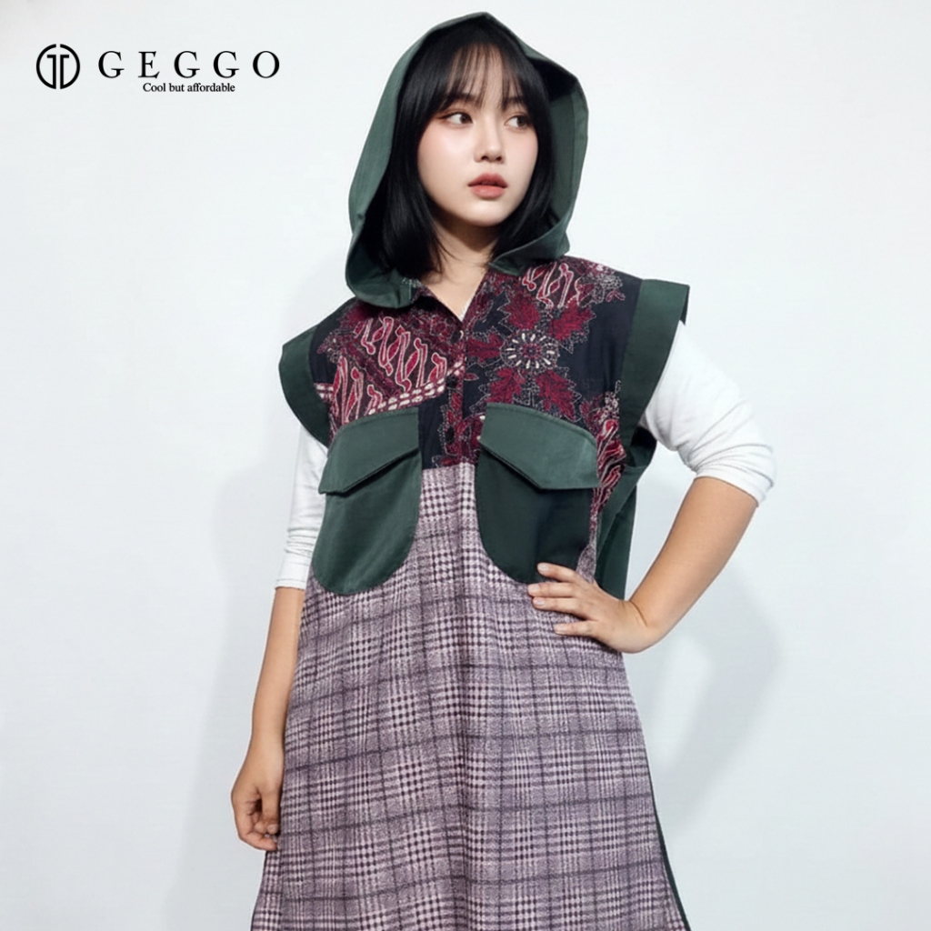 Geggo Official - Tunik Wanita Batik Hoodie Lengan kutung - HABIBA TUNIC HOODIE