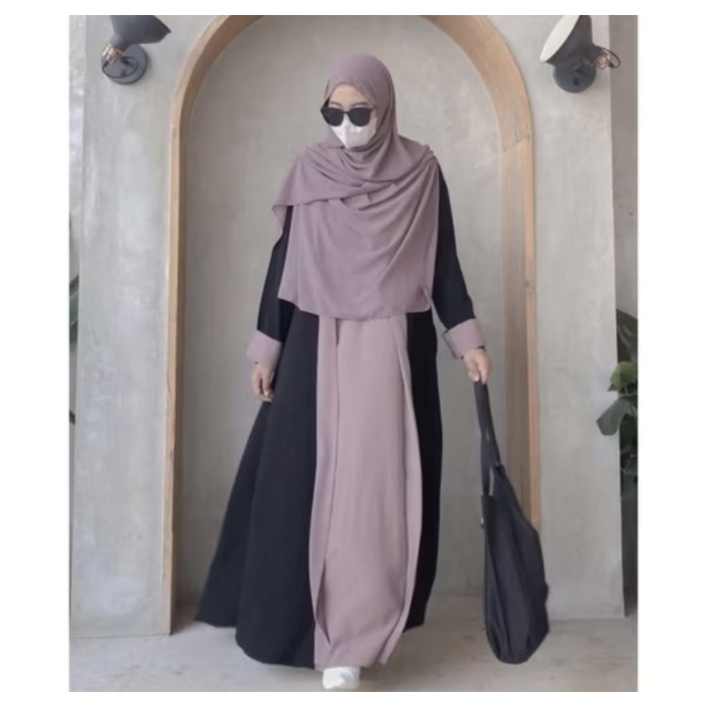 preloved Hulya Abaya by HIMOSLY jetblack warna dusty taupe size M