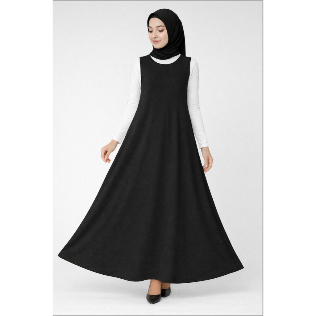 Gamis Polos Tanpa Lengan / Yukensi / Dalaman Outer Cardigan Muslimah Dress Panjang Bahan Jersey
