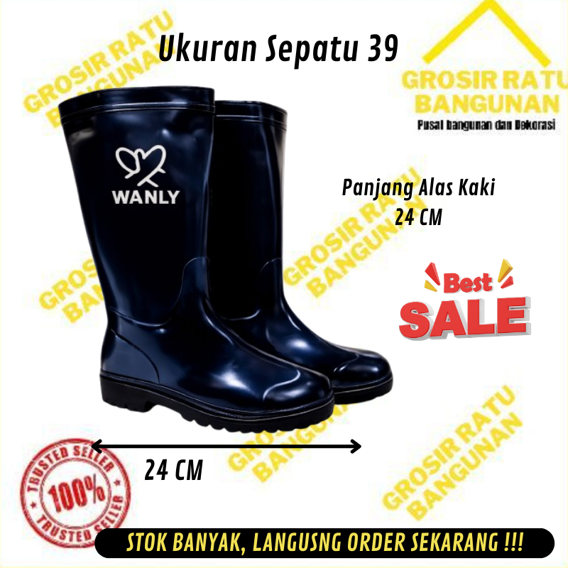Sepatu Boots Pria Hitam karet Proyek UK 39 Sepatu Boot Tinggi Karet Sepatu boots Safety Tahan Air